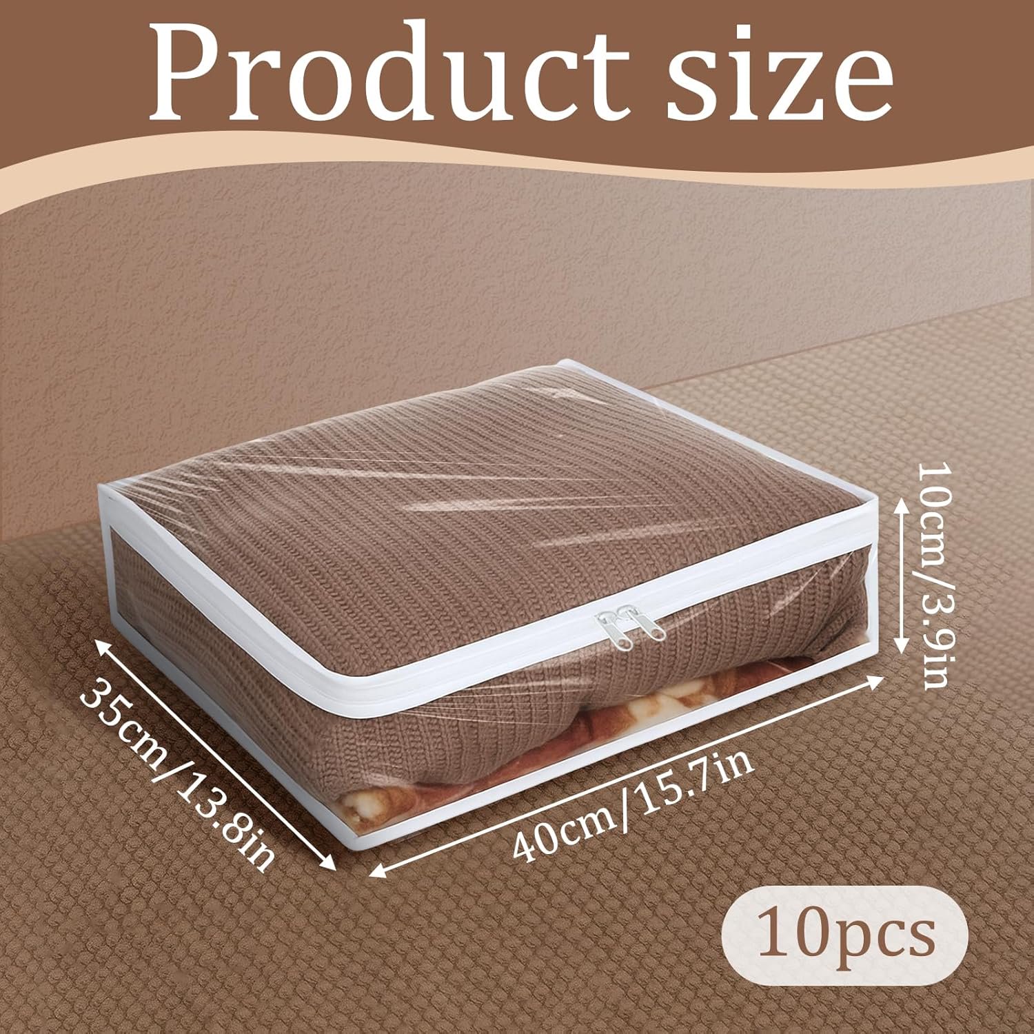 10 Packs Clear Zippered Storage Bags Durable Plastic Sweater Clothing Organizer Under Bed Closet Containers Bins for Blankets Clothes Bedsheets