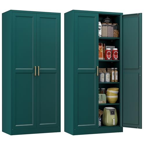 Pantry Cabinet, 71 Inch Tall Kitchen Storage Cabinet, Metal Pantry Cabinet with Doors and Adjustable Shelves, Black Food Cupboard