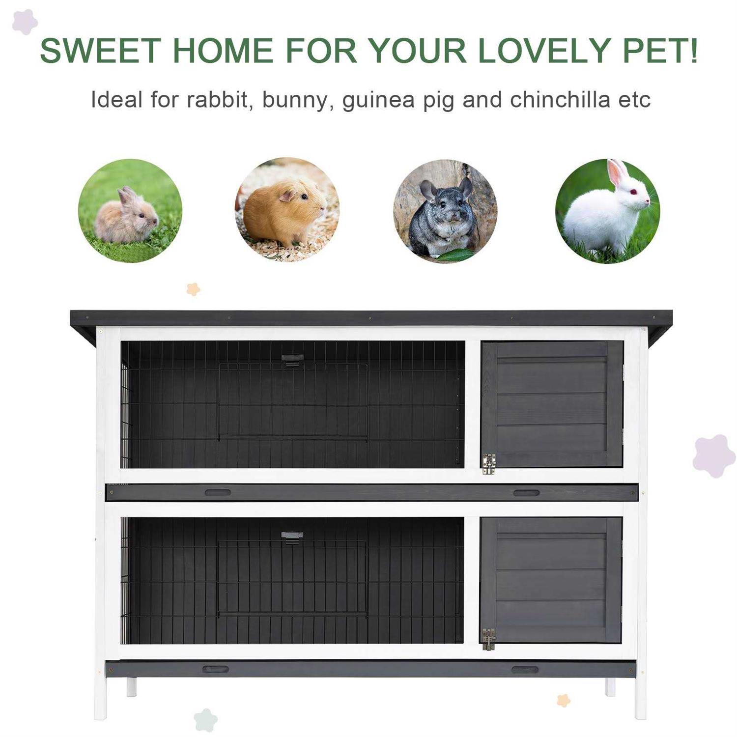 PawHut 54 2-Story Large Rabbit Hutch Bunny Cage Wooden Pet House Small Animal Habitat with Lockable Doors, No Leak Tray and Waterproof Roof