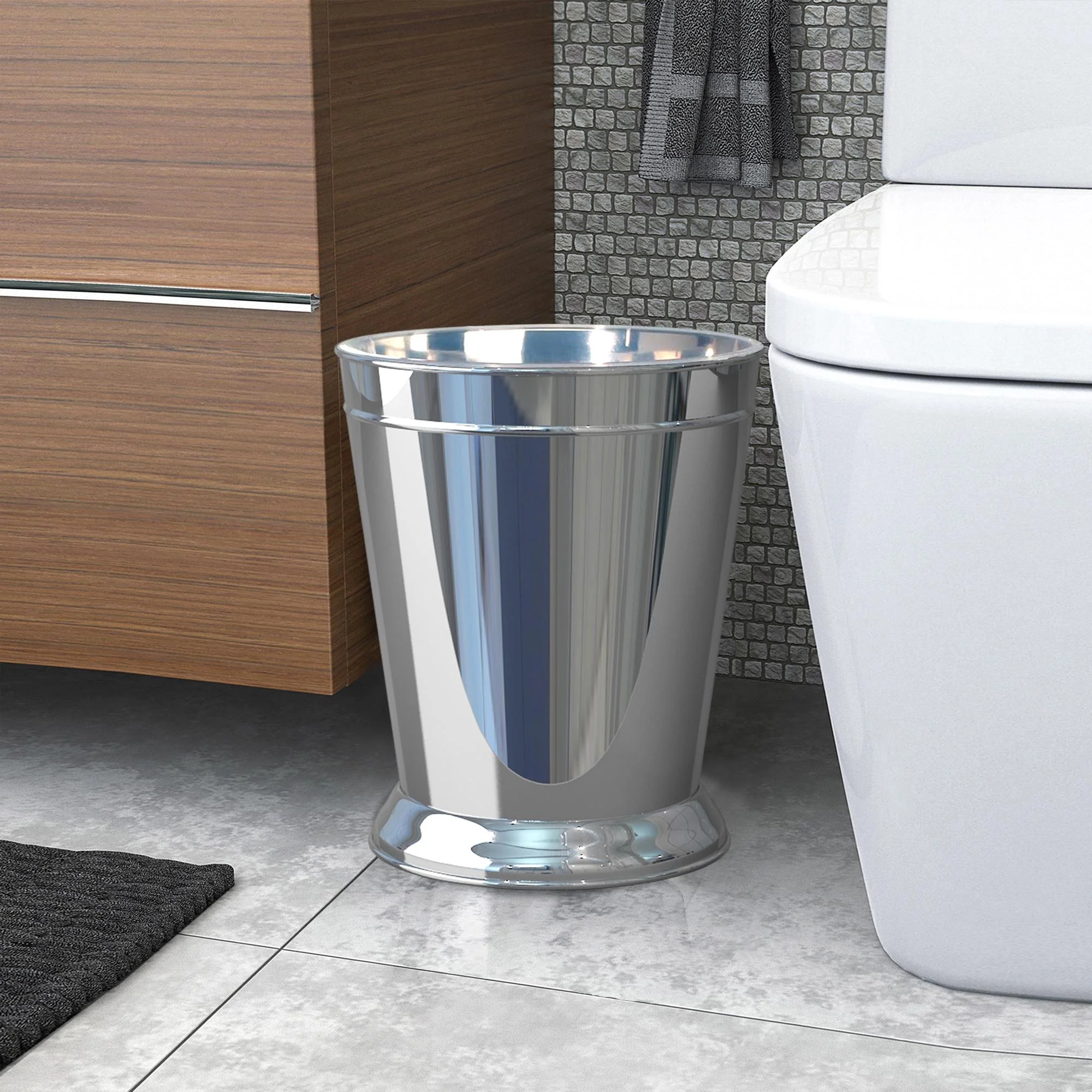 nu steel Timeless Decorative Stainless Steel Trash Can Wastebasket Garbage Container for Bathroom