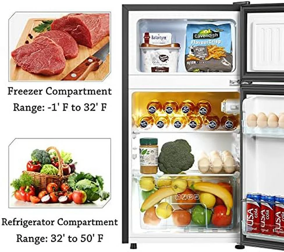 LLBIULife 3.2 Cu.ft Mini Fridge with Freezer  2 Door Compact Refrigerator with Low Noise  For Bedroom  Living Room  Dorm  Kitchen  Office (Black)