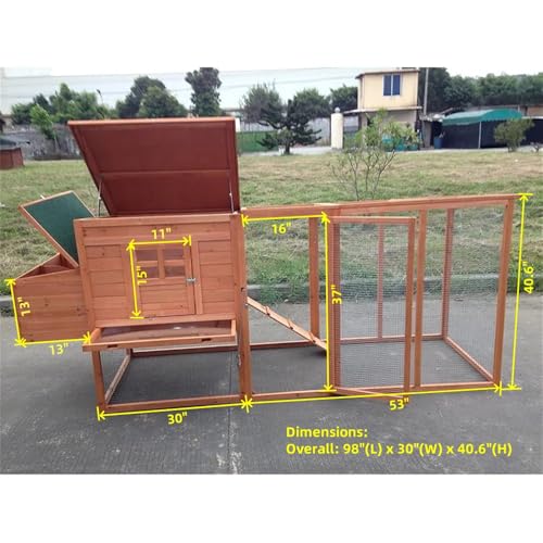 Large 95" Deluxe Solid Wood Hen Chicken Cage House Coop Huge with Run Nesting Box