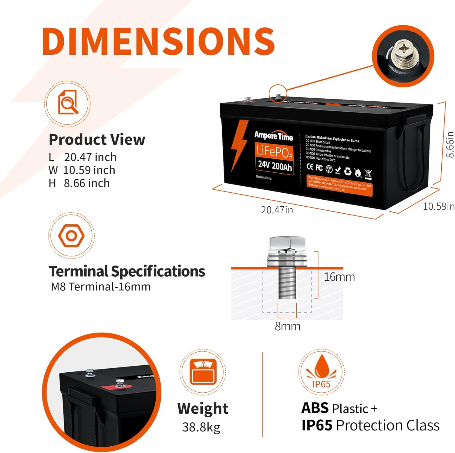 Ampere Time 12V 400Ah Deep Cycle LiFePO4 Battery Pack, with Built-in 250A BMS, Longer Runtime with 5.12kWh, 4000+ Cycle, Perfect for Solar System, RV