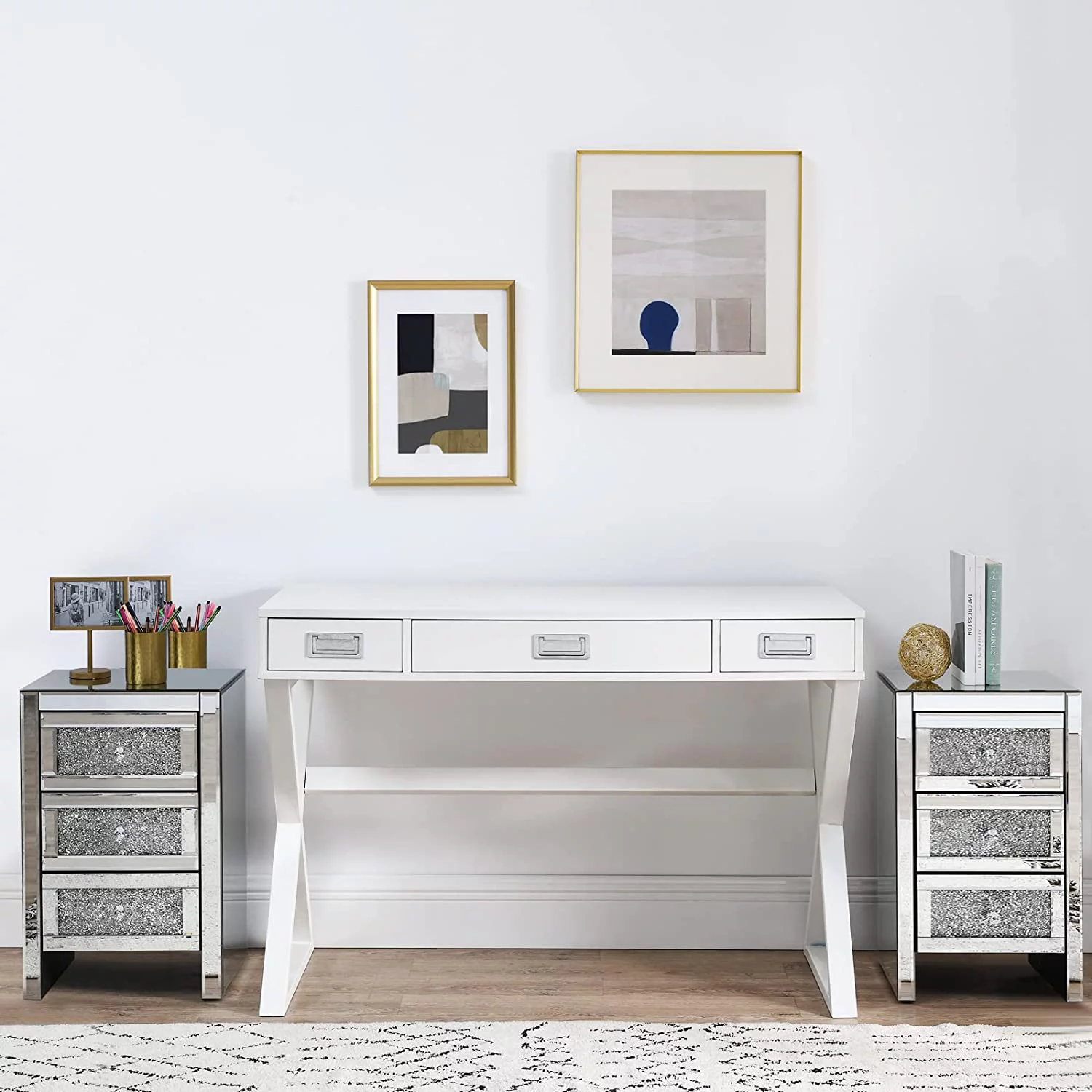 Alohappy Mirrored Nightstand with 3-Drawers, Mirror and Crystal Surface End Table Silver Bedside Table for Living Room/Bedroom, Fully Assembled