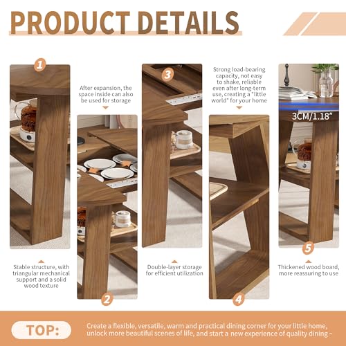 43.3in-59in Extendable Round Dining Table for 4-8,Modern Kitchen Oval Dining Table with Removable Leaves Space Saving