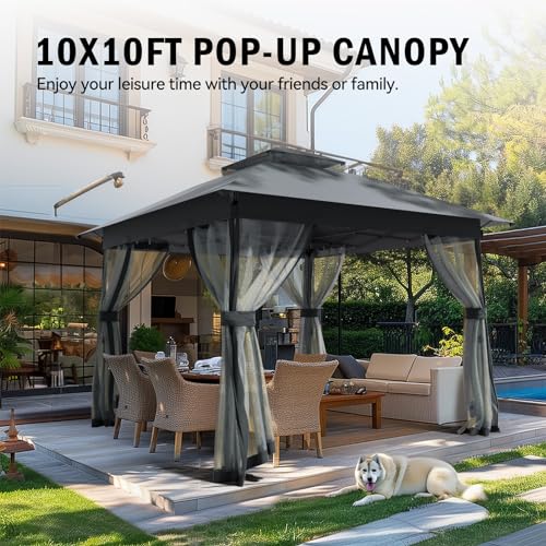 Outdoor Pop Up Gazebo 10x10 - Instant Canopy Tent with Mosquito Nettings