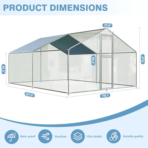 Polar Aurora Metal Chicken Coop, Large Outdoor Chicken Pen, Walk-in Chicken Run for 6-20 Chickens