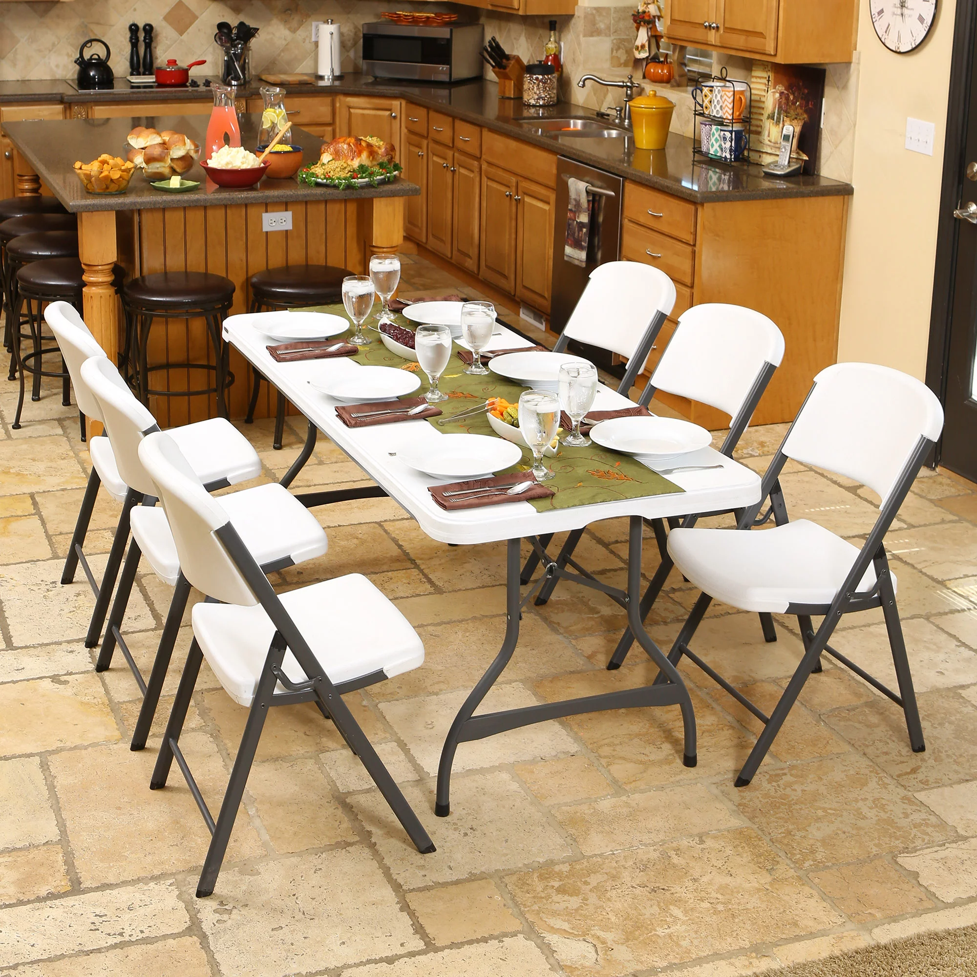 Lifetime 6 Foot Nesting Rectangle Folding Table, Indoor/Outdoor Commercial Grade, White Granite, Set of 4 (480272)