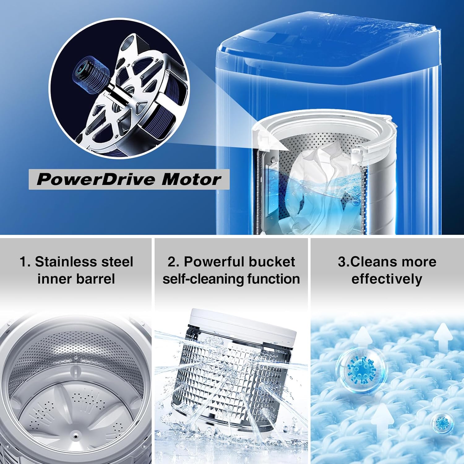 Full-automatic Washing Machine, Top Load Apartment Washer with 10 Wash Promgrams and 8 Water Levels, 17.7 lbs Portable Washing Machine
