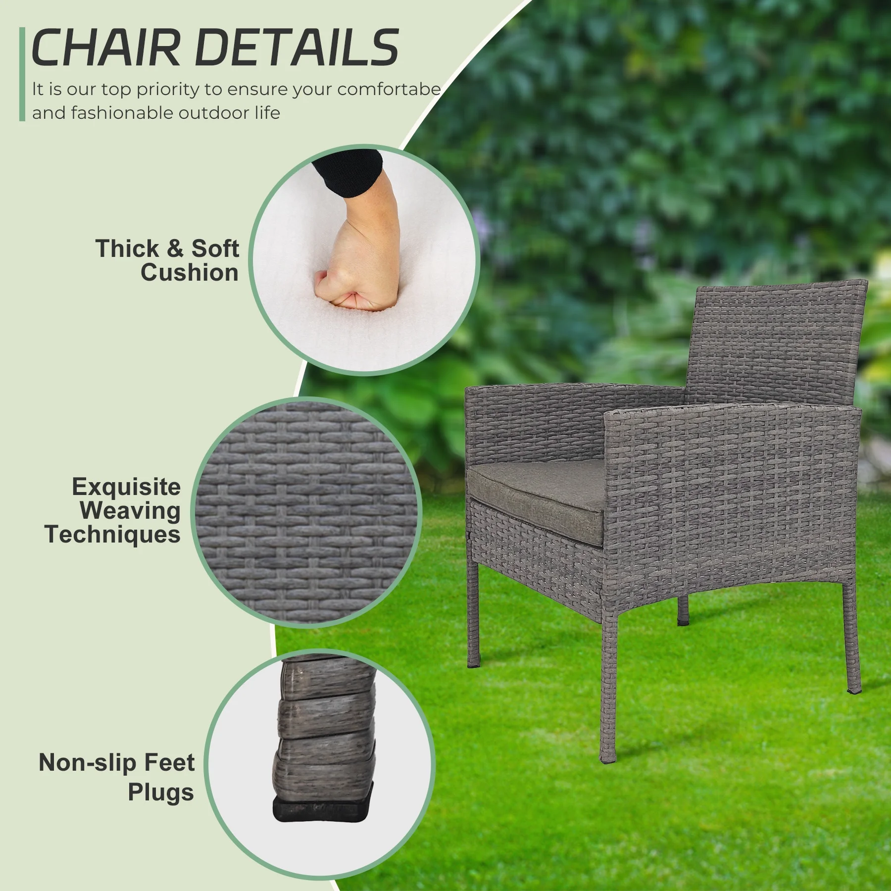 Tappio 4 Piece Patio Conversation Wicker Furniture Set, Outdoor Patio Sectional Furniture Set w/Glass-Top Coffee Table & Gray Cushions