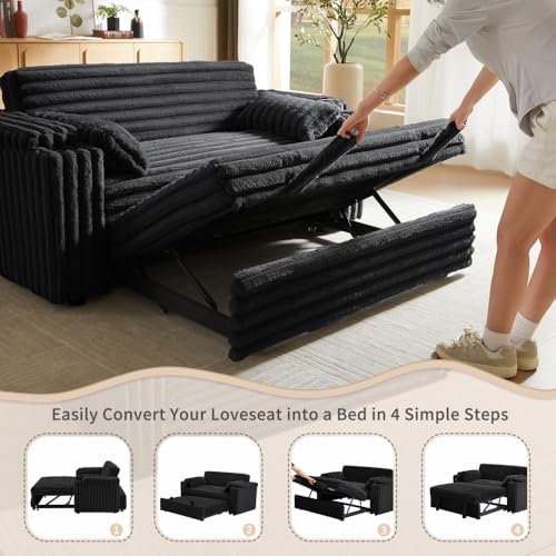 68.11" Corduroy Sleeper Chair Bed with USB Port, Cup Holders & Side Storage Pockets – 3-in-1 Foldable Sofa Bed for Guest Room, Living Room – White