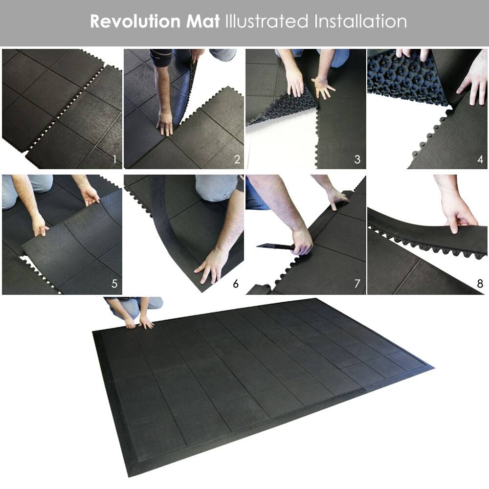 Rubber-Cal Revolution Interlocking Rubber Floor - 5/8 x 36 x 36-Inch Rubber Tiles - Black - 2 Pack