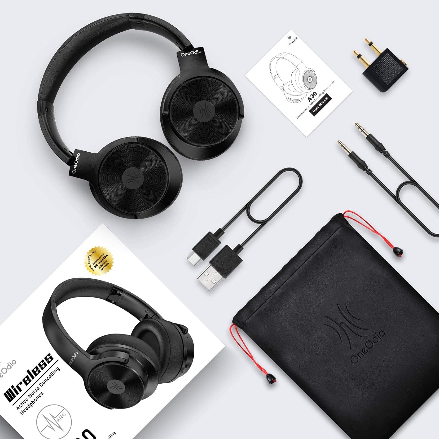 OneOdio Hybrid Noise Cancelling Bluetooth Headphones Over Ear Headphone, Studio Level Hi-Fi Sound Deep Bass Soft Comfortable CVC 8.0 Clear Call