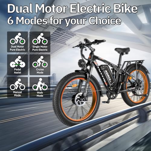TUTTIO Electric-Bike for Adults-Men, Dual-Motor-Ebike 40-46MPH-Hunting-Ebike, 52V 30AH Long Range Dirtbike, 26" Fat-Tire-Electric-Bicycle