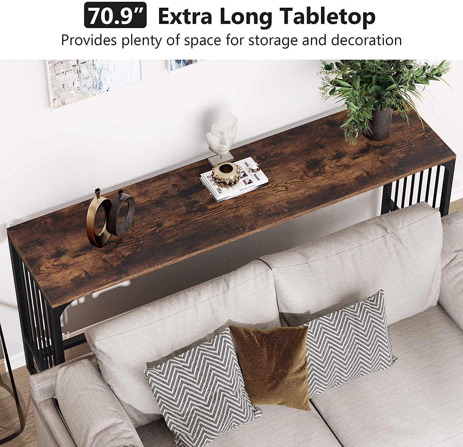 Tribesigns 70.9 inch Sofa Console Table Behind Couch for Living Room Hallway, Rustic Brown