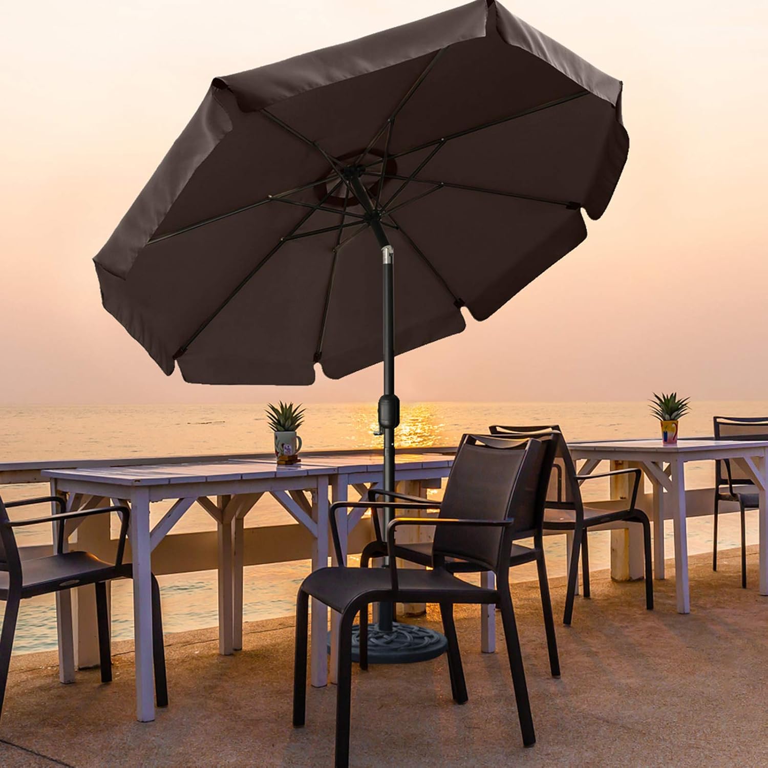 MASTERCANOPY Valance Patio Umbrella for Outdoor Table Market -8 Ribs (10ft, Dark Gray)
