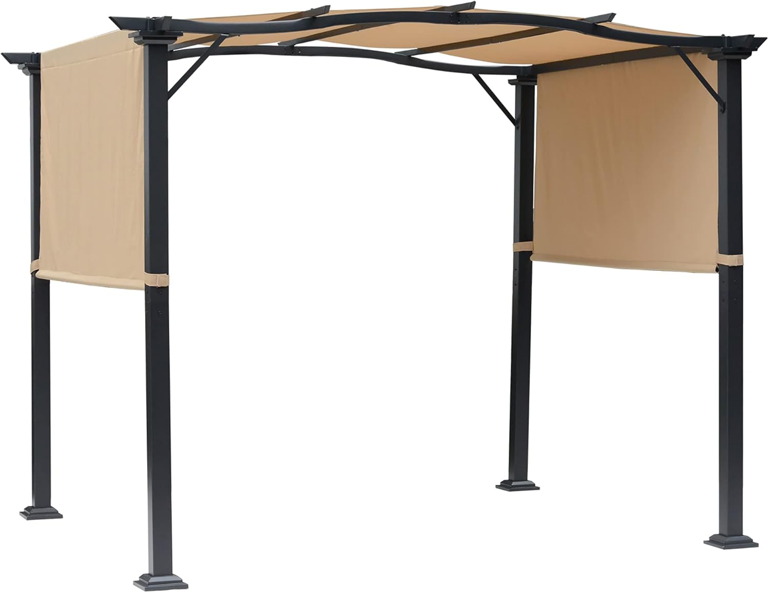 Outsunny 8' x 10' Retractable Pergola Canopy Steel Frame Polyester Fabric Gazebo with Retractable Canopy Shade Awning