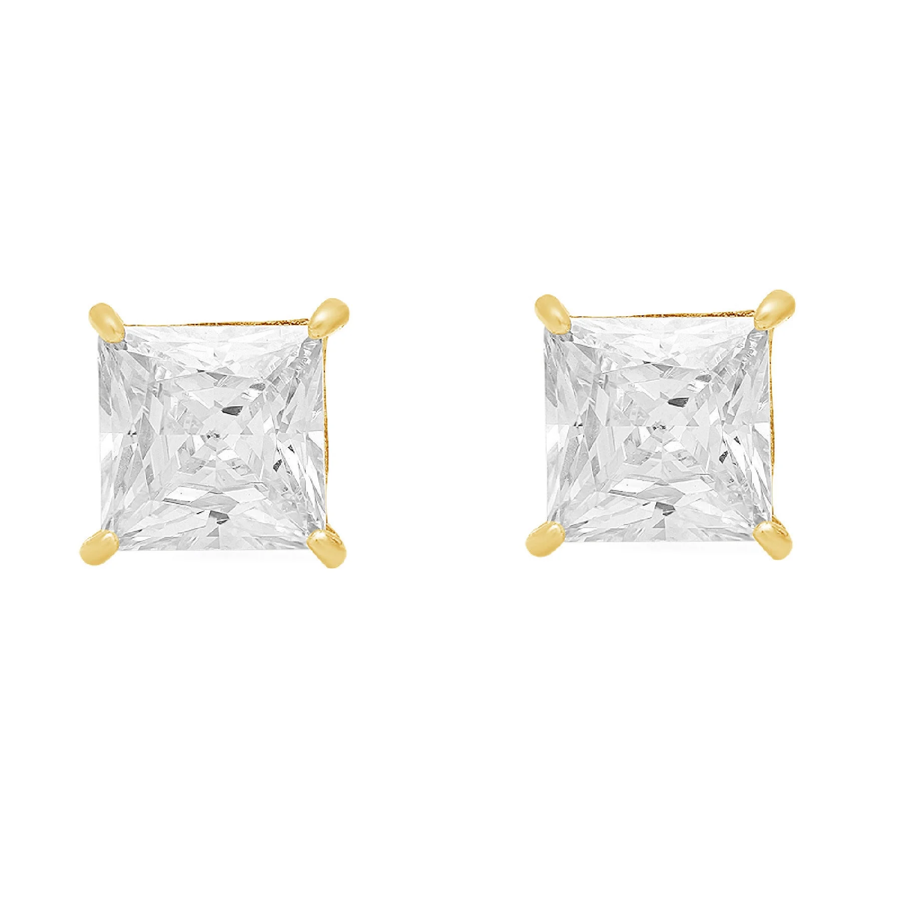 1.5 ct princess cut studs blue simulated diamond 18k yellow gold earrings screw back
