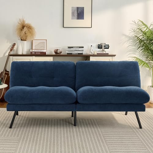 Faux Leather Futon Sofa Bed,Convertible Futon Couch,Memory Foam Loveseat Sleeper Sofa,Small Splitback Modern Folding Couch for Living Room,Office