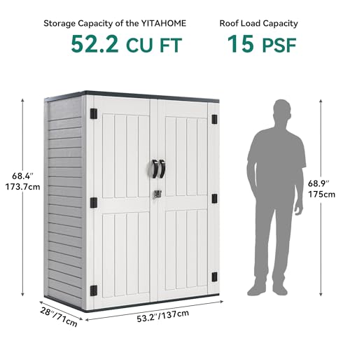 YITAHOME Outdoor Horizontal Storage Sheds w/o Shelf, Weather Resistant Resin Tool Shed, Multi-Opening Door for Storage of Bike, Trash Cans