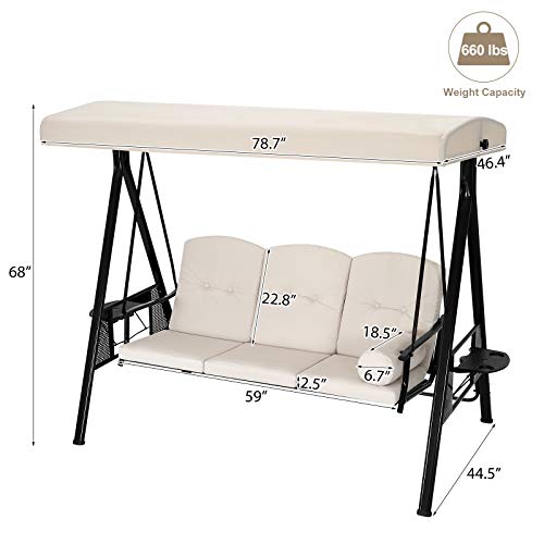 U-MAX Porch Swing Chair with Adjustable Backrest&Canopy