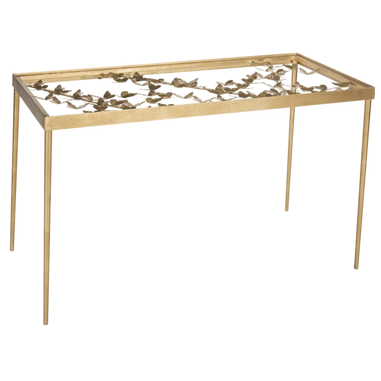 SAFAVIEH Rosalia 29.5 in. H Butterfly Glass Top Desk, Gold/Clear