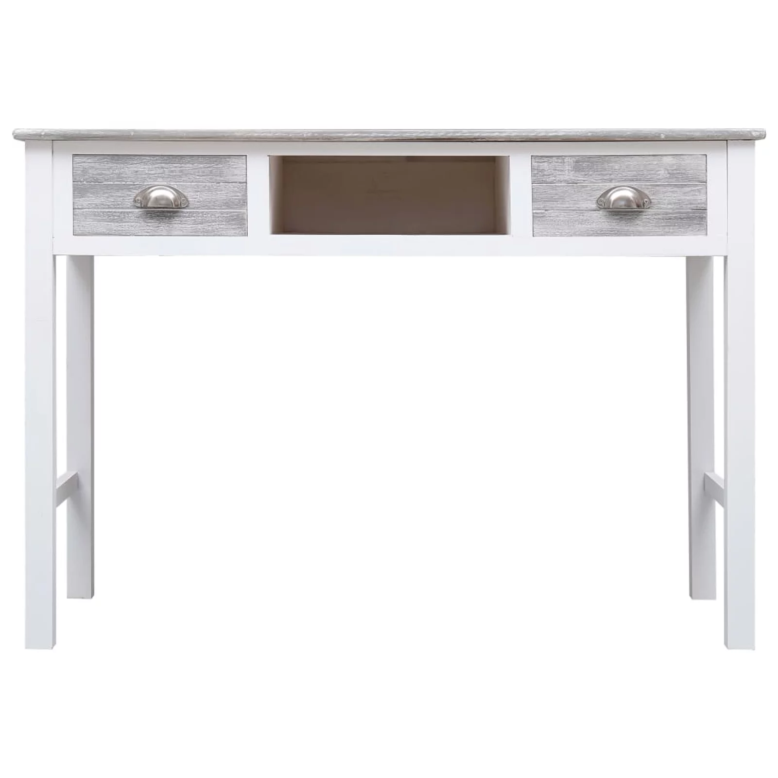 Anself Writing Desk with 2 Storage Drawers and Open Compartment Wood Study Table Wooden Console Table Gray Home Office Furniture 43.3in x 17.7in x
