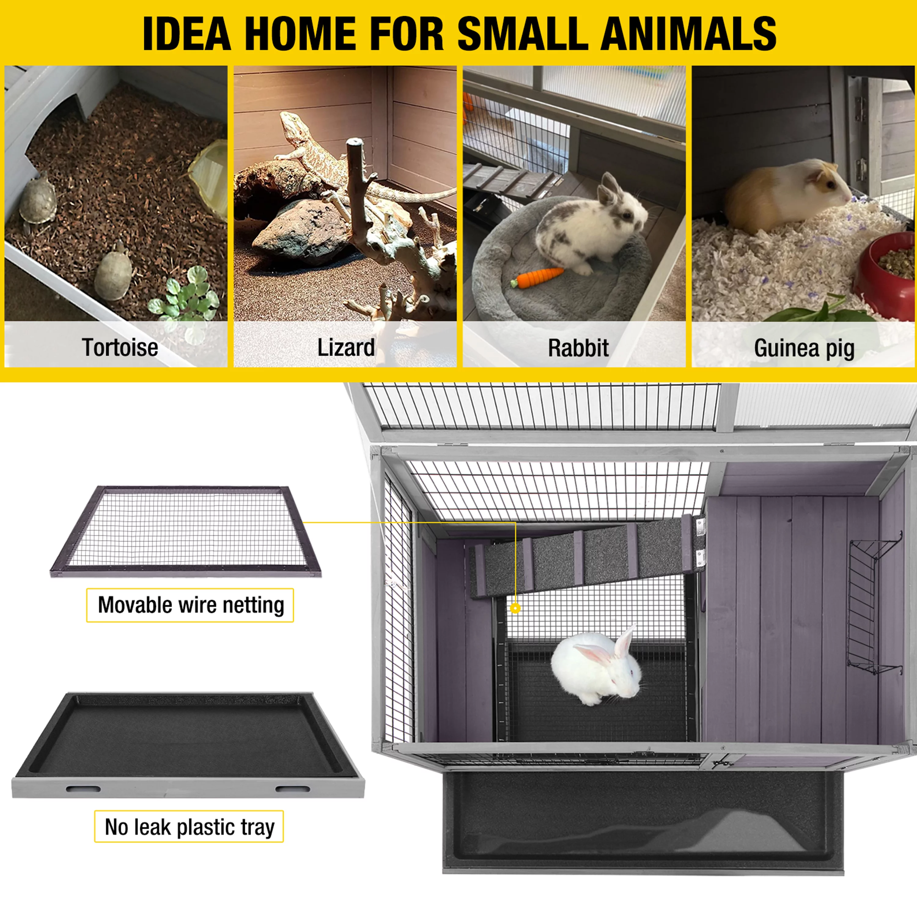 Morgete Rabbit Hutch Guinea Pig Cage Bunny House on Wheels Hamster Cage with Tray