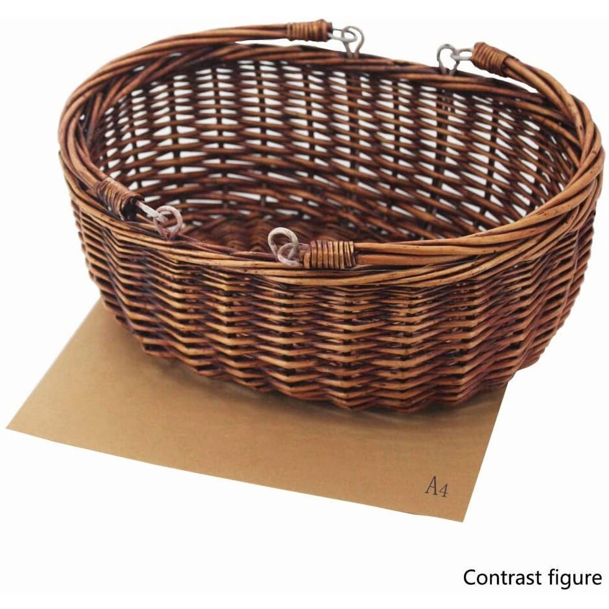 Wicker Picnic Basket with Folding Handles Wicker Hand Woven Baskets for Storage, Garden Harvest, Easter, Empty Gift Basket, Brown