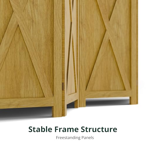 Cozy Castle Wood Room Divider, 4 Panel 66.9 Inch Privacy Screen, Folding Wall Divider, Barnwood Room Separator, Freestanding Partition