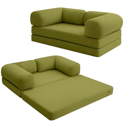 COMAX Folding Sofa Bed, Convertible Chair Bed Corduroy 3-in-1 Foldable Floor Couch with High-Density Foam, Futon Sofa Sleeper Mattress