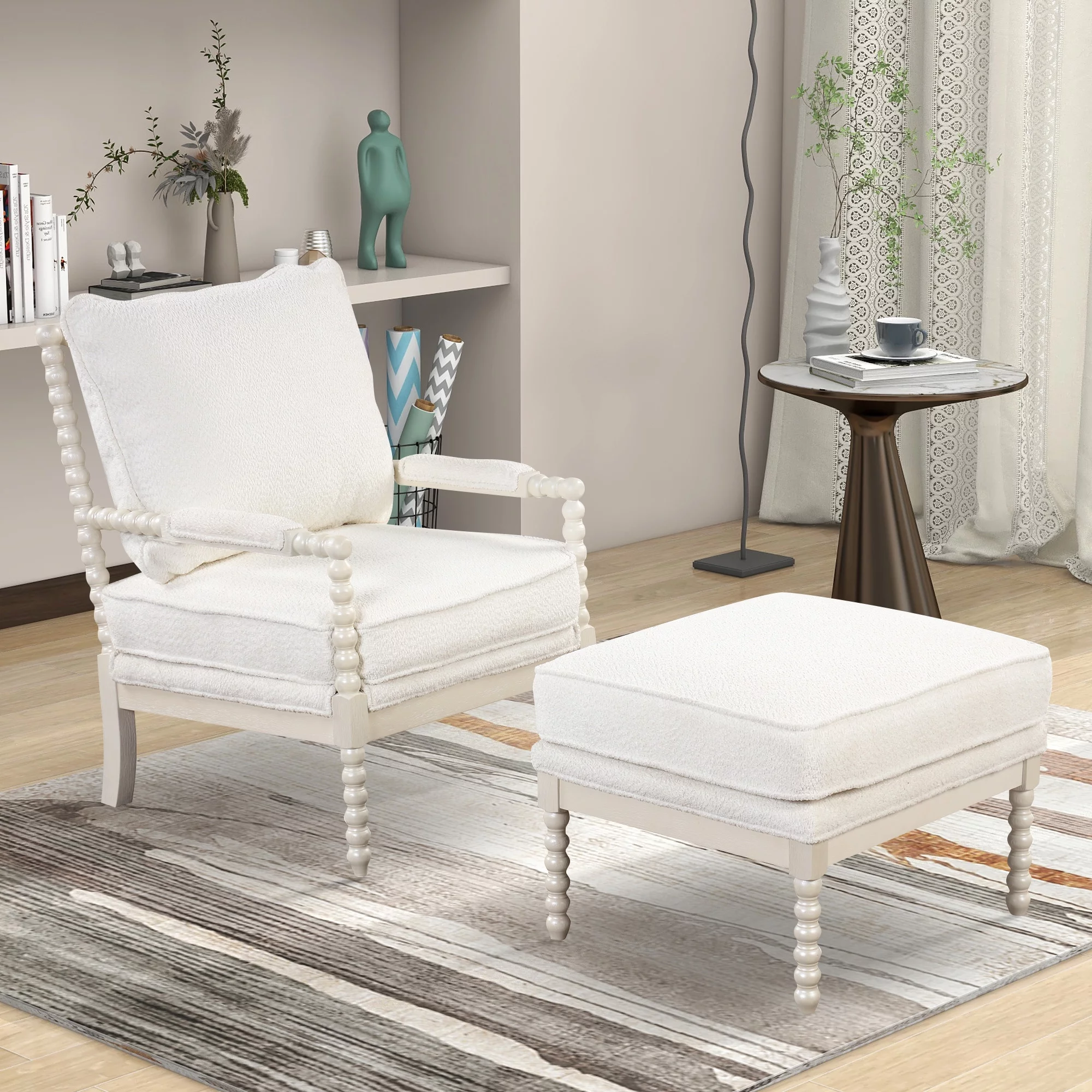 The Spindal Chair Velvet Accent Chair with Ottoman, Modern Lounge Accent Chair with Armrests pad, Reading Chair with Footrest for Small Space