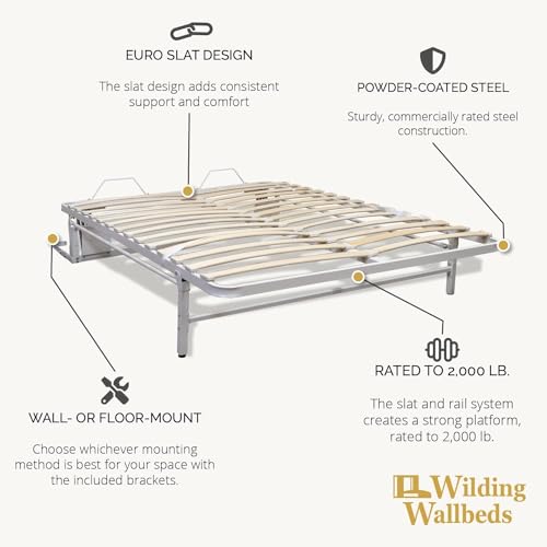 Deluxe Murphy Bed Frame (Queen) Vertical Wallbed, Powder-Coated Steel Frame for Folding Cabinet, Pull-Out Bed, Hidden Bed