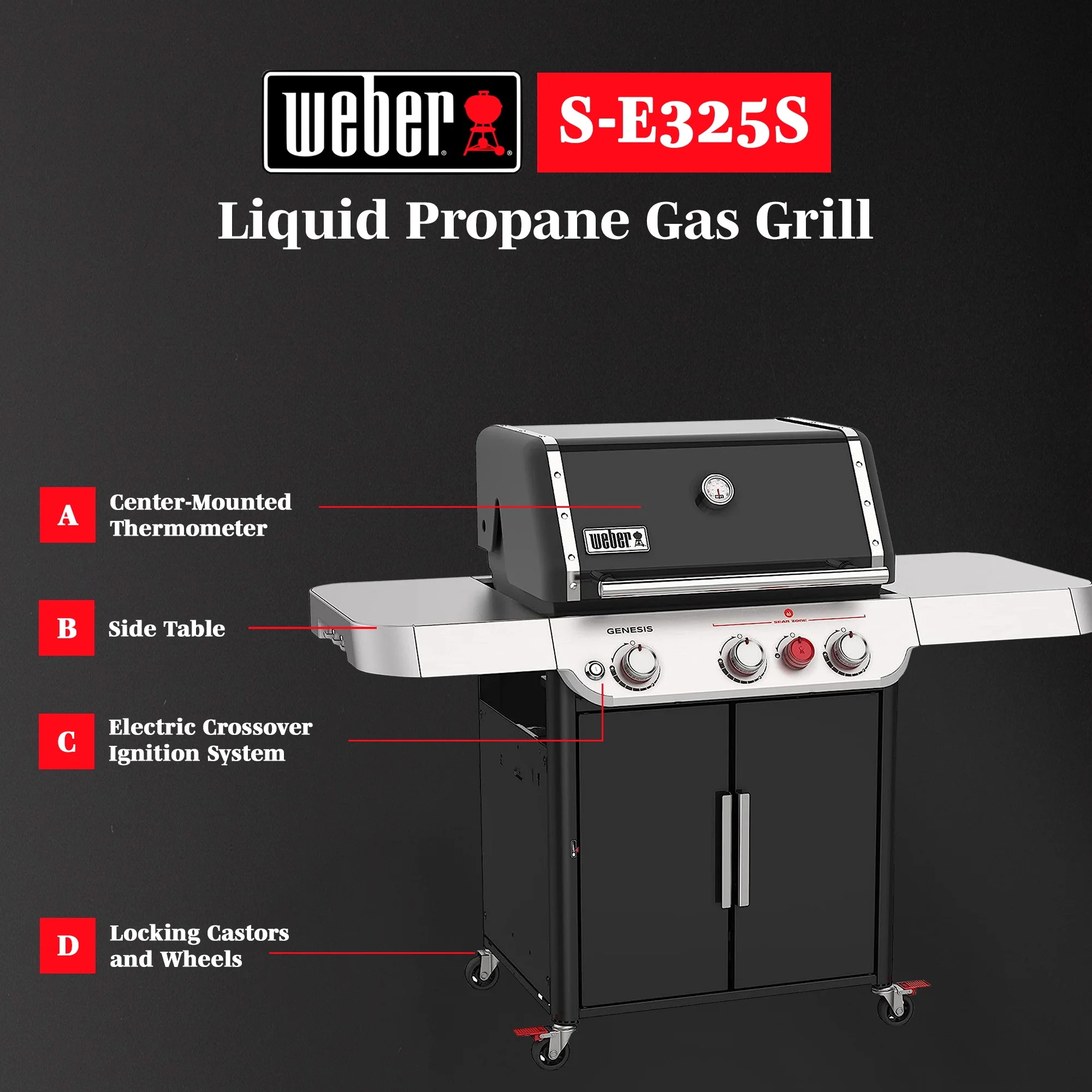 Weber Genesis E-325s 3-Burner Propane Gas Grill in Black
