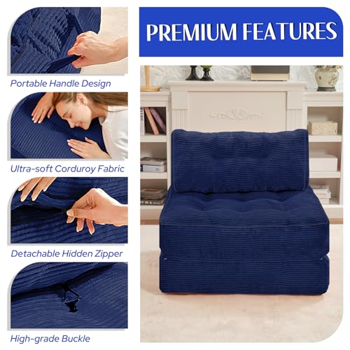 HABUTWAY Folding Sofa Bed, Convertible Sleeper Chair Bed w/Dual-Pillow & Handle, Foldable Floor Sofa Lounge w/Back Support for Living Room, Bedroom