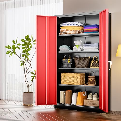 INTERGREAT Metal Storage Cabinets 72” Black Garage Steel Storage Cabinet with Doors and Shelves, Metal Tool Cabinet
