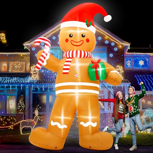 15FT Christmas Inflatables, Giant Inflatable Santa Claus Holding Gift Bags, Blow Up Christmas Santa Claus with 8pcs LED