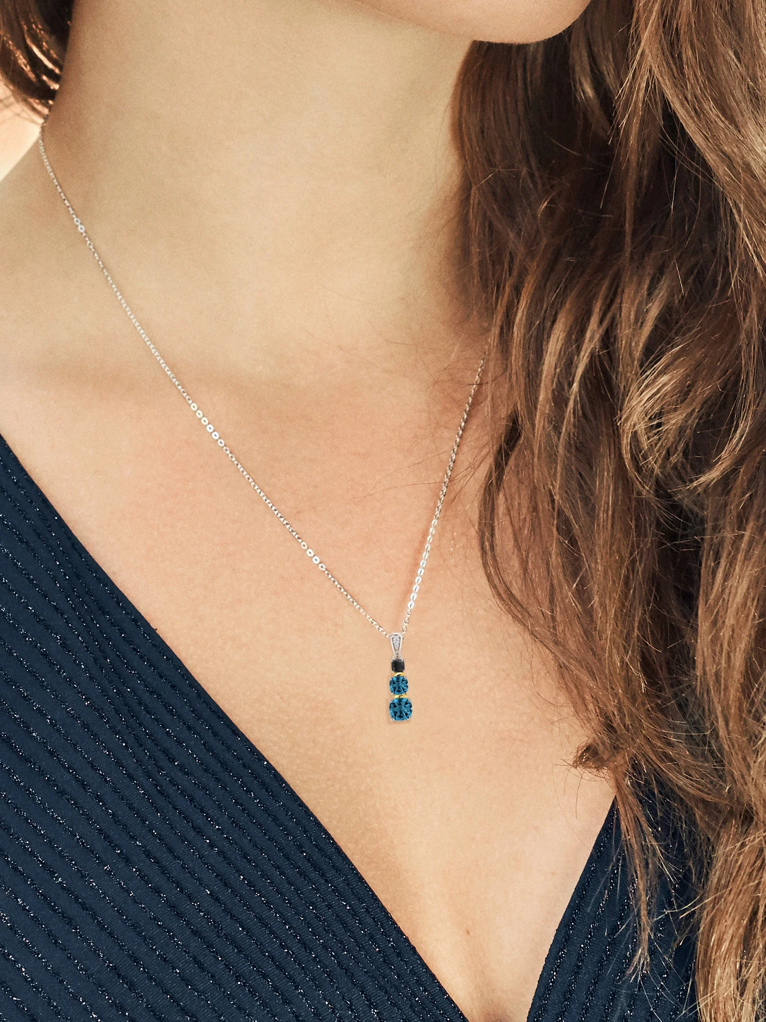 Gem Stone King 2.48 Ct London Blue Topaz 925 Silver and 10K Yellow Gold Diamond Pendant with Chain