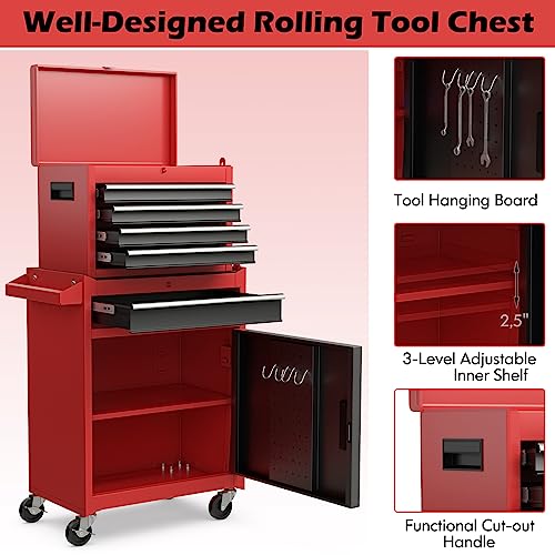 S AFSTAR 5-Drawer Rolling Tool Chest, High Capacity Tool Storage Cabinet W/Lockable Wheels, Adjustable Shelf & Anti-Slip Liner