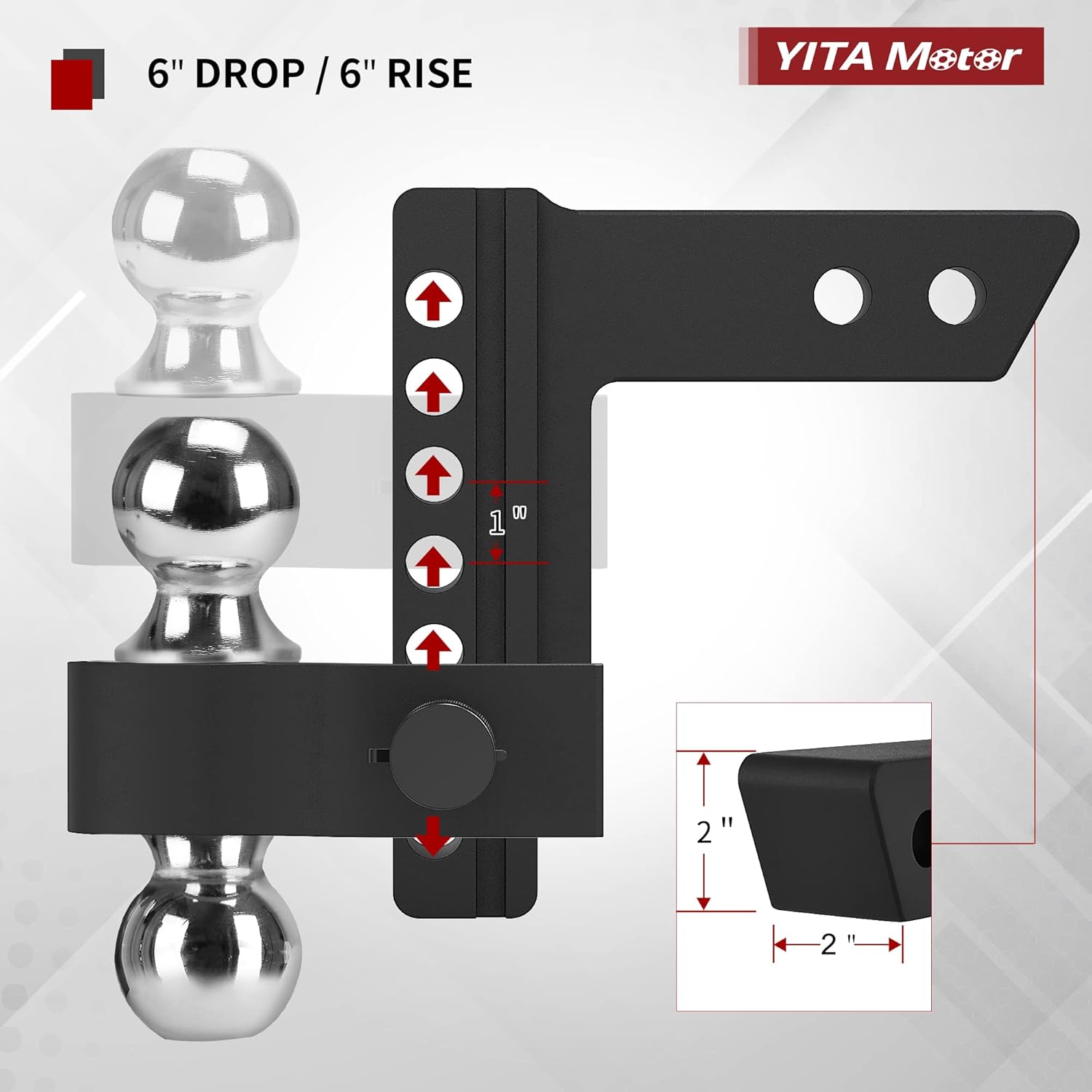 YITAMOTOR Adjustable Trailer Hitch Ball Mount, Fits 2-Inch Receiver, 10-Inch Drop Hitch w/Forged Aluminum Shank