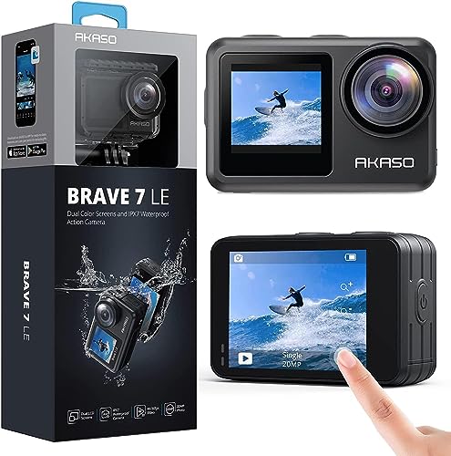 AKASO Brave 7 LE 4K30FPS 20MP WiFi Action Camera with Touch Screen EIS 2.0 Zoom Remote Control 131 Feet Underwater Camera with 2X 1350mAh Batteries