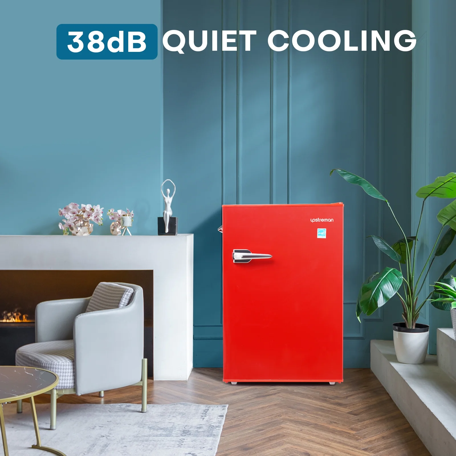 Upstreman 4.5 Cu Ft Retro Compact Refrigerator, Mini Fridge with Freezer for Bedroom, Adjustable Thermostat, Side Bottle Opener