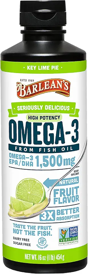 Sponsored Ad - Barlean's Key Lime Pie High Potency Omega 3 Fish Oil Liquid Supplement, 1500mg of EPA & DHA Fatty Acid