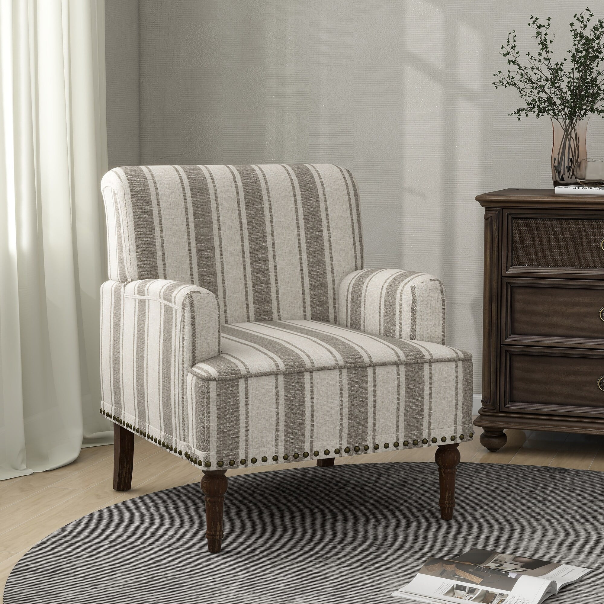 Daisy Modern Striped Accent Chairs with Arms Grey Stripe