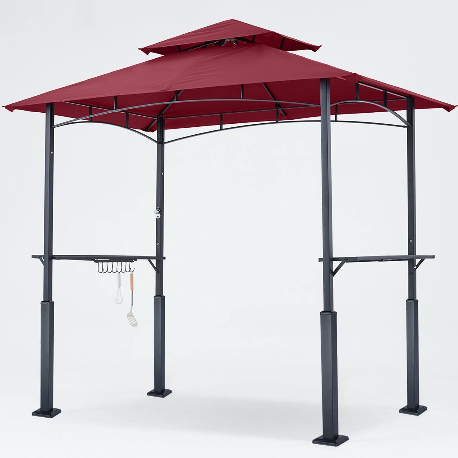 ABCCANOPY 8'x 5' Grill Gazebo Shelter, Outdoor Backyard BBQ Gazebo Canopy with LED Light (Khaki)