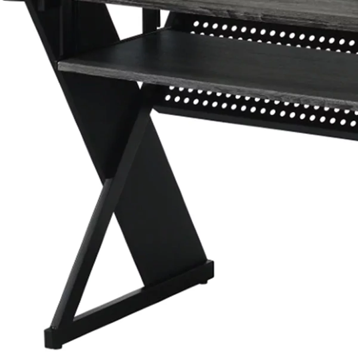 Tin 47 Inch Wood Music Desk Studio Station, Keyboard Tray, Shelves, Gray- Saltoro Sherpi