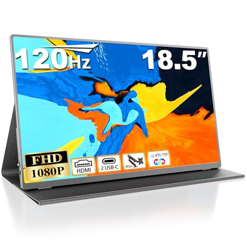 18.5 Inch Large Portable Monitor, 120Hz 1080P FHD IPS Portable Gaming Travel Screen Display for Laptop/Phone/Xbox PS4/5, 125% sRGB, Dual Speakers