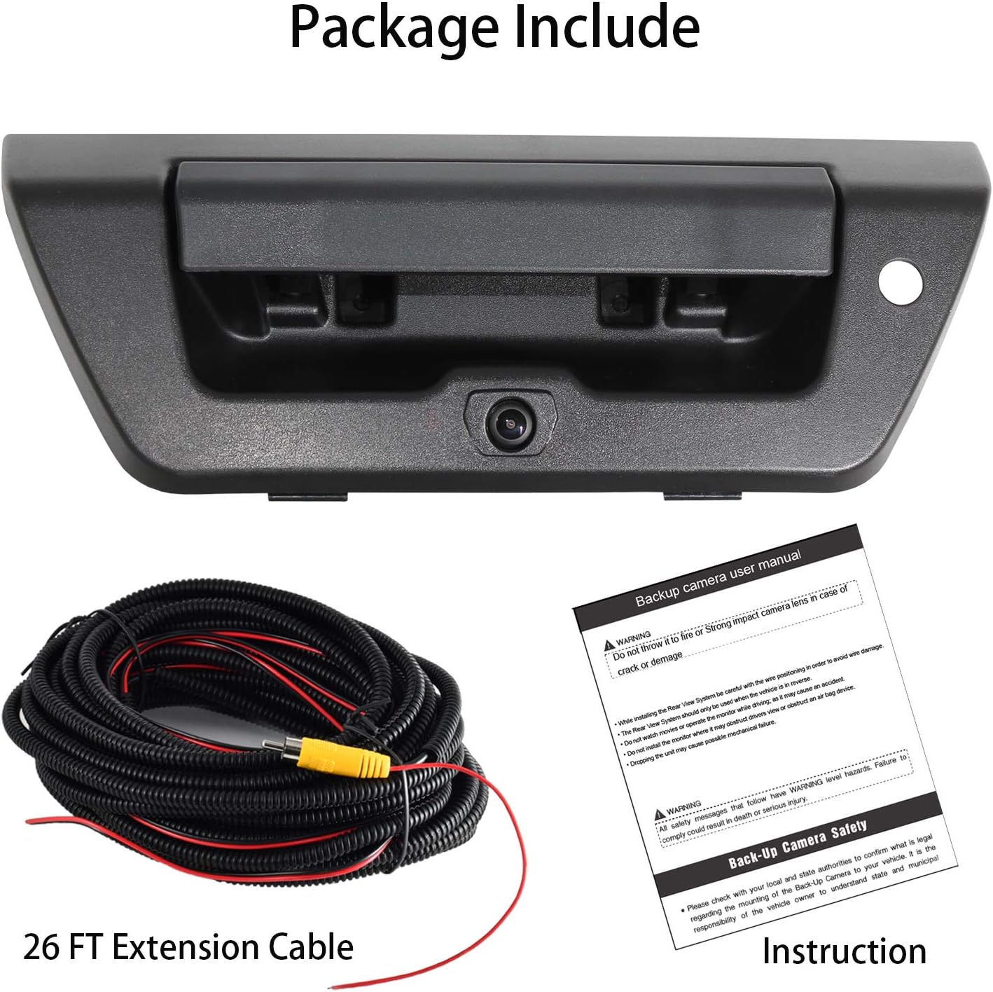 RED WOLF for Ford F150 2015-2020 Tailgate Handle W/ Backup Camera Waterproof Ford Reverse Camera Rear View Parking Mount Black