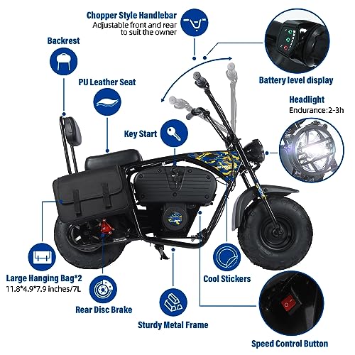 Oryxearth Electric Mini Dirt Bike, 36V Battery 1000W Motor Electrical Powered Motorcycle for Kids, 2 Speeds-15.5MPH/22 MPH, 2 Hanging Bags