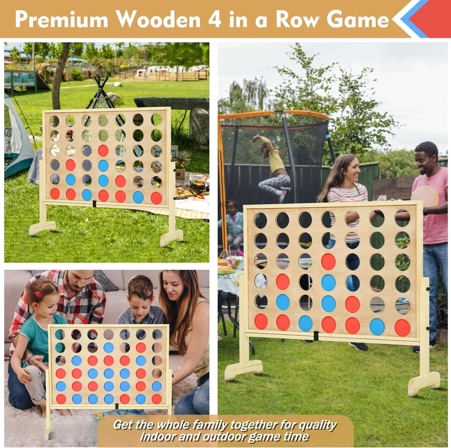 RayChee Premium Giant 4 in a Row Connect Games, Wooden Connect Four Game Jumbo, Connect 4 Giant Yard Game w/42 Pcs Chips